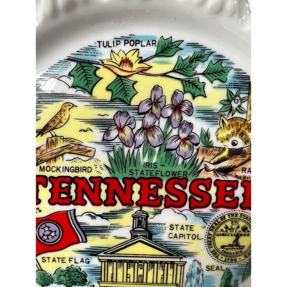 Tennessee Decorative Porcelain Plate With Gold Trim Lacy Edge & State Symbols Fe - Picture 9 of 14
